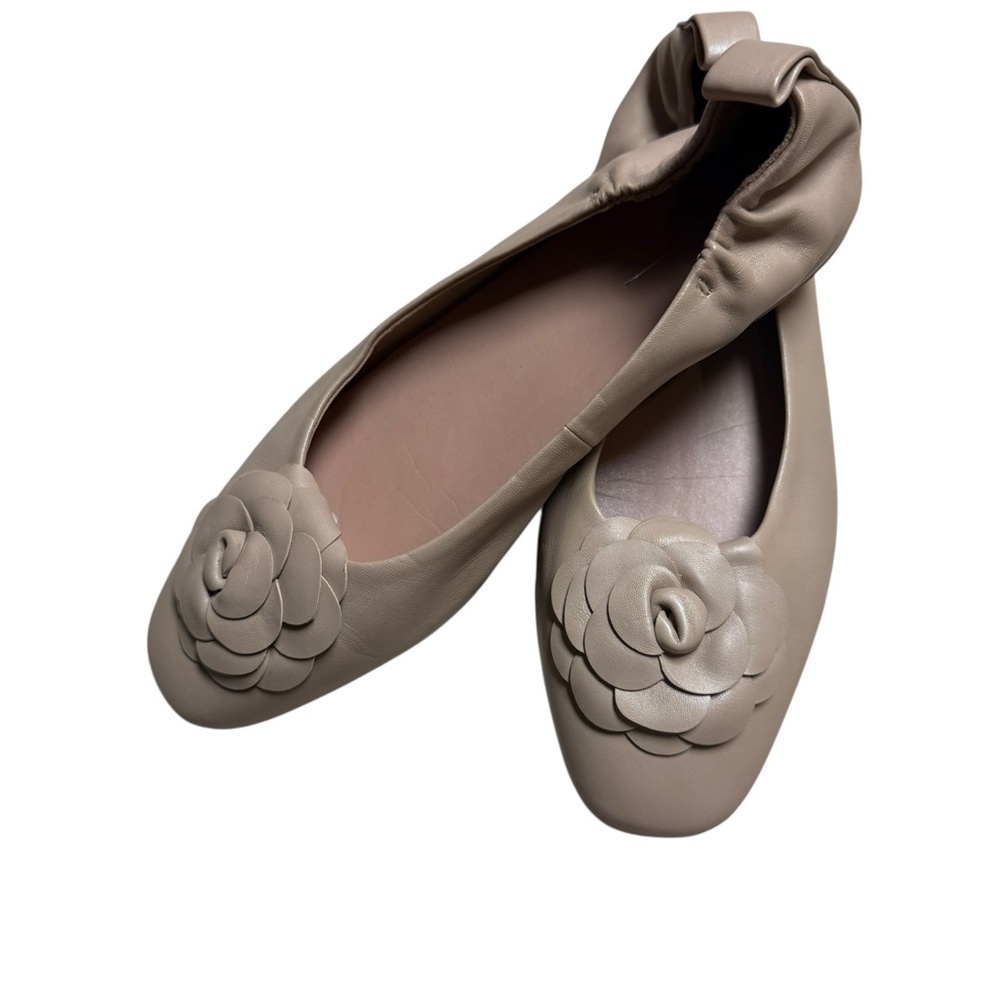 PAOLO Elegant Beige Ruched Women's Ballet Flats with Floral Design size 10